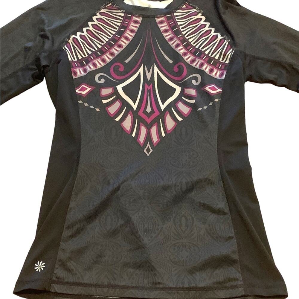 Athleta Long‎ Sleeve Cool Down Workout Top Abstract Geometric Print Size XS - Picture 3 of 9
